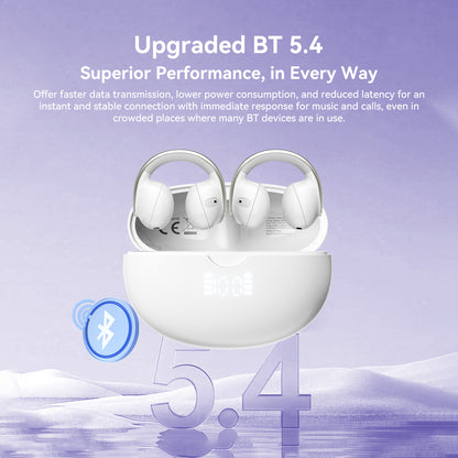 Bluetooth 5.4 Sports Earphones with Mic, Blackview AirBuds 13 OWS Ear Clip Headset, LED Display IPX7 Waterproof