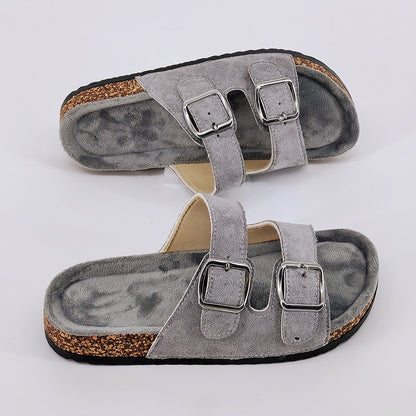 Summer Trendy Buckle Flat Cork Slippers, Fashion Holiday Sandals for Men & Women, Outdoor Casual Beach Buckle Footwear