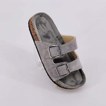 Summer Trendy Buckle Flat Cork Slippers, Fashion Holiday Sandals for Men & Women, Outdoor Casual Beach Buckle Footwear