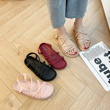 Womens Sandals, Summer Outerwear PVC Flat Beach Shoes, Casual Female Student Korean Style Roman Sandals