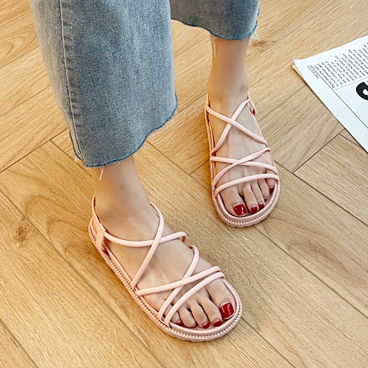 Womens Sandals Summer Outerwear PVC Flat Beach Shoes Casual Female Student Korean Style Roman Sanda 6