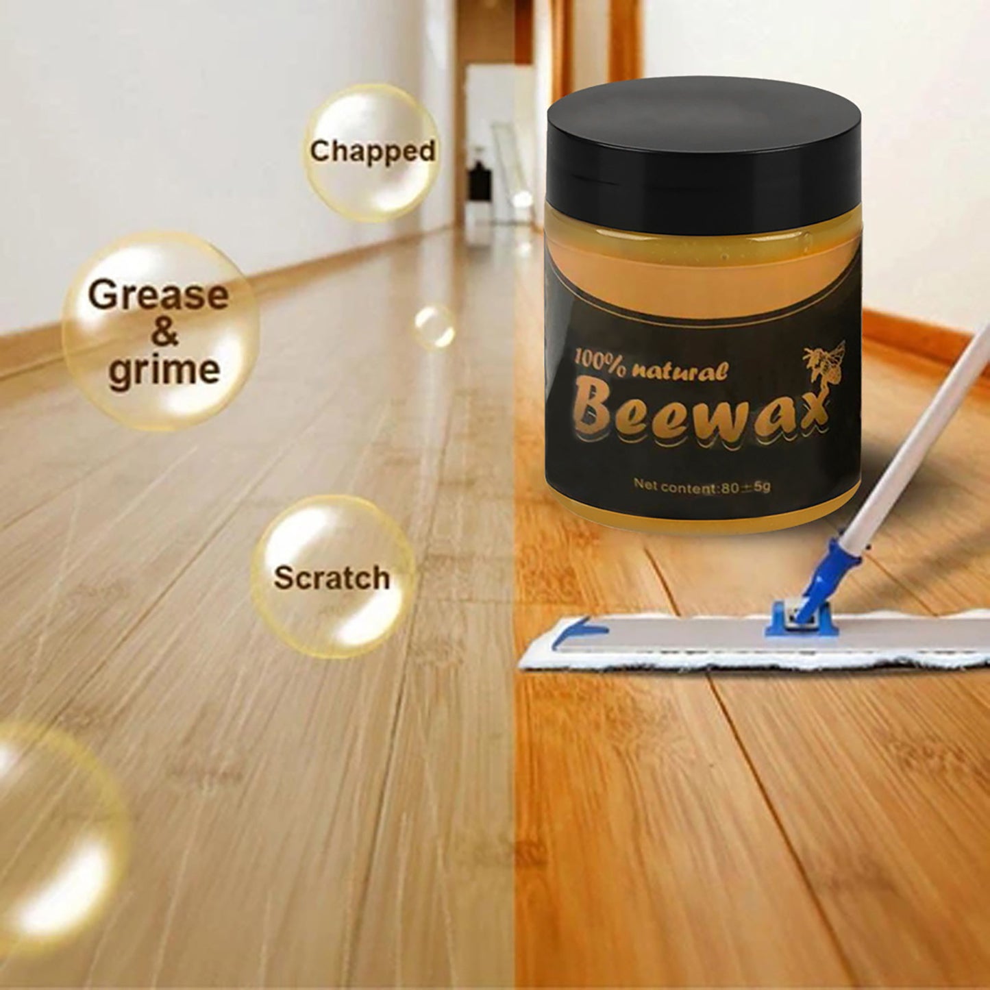 Organic Wood Seasoning Beewax, Natural Furniture Care Maintenance, Pure Wood Cleaning Polished Complete Solution