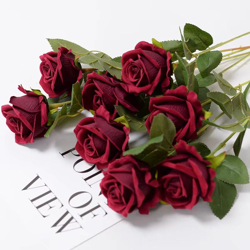 Artificial Rose Flower Branch – Realistic Red Roses for Wedding, Party & Home Decoration (3/5/10/20 Pcs)