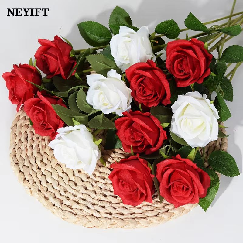 Artificial Rose Flower Branch  Realistic Red Roses For Wedding Party  Home Decoration 351020 Pcs 1