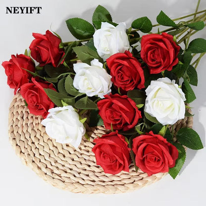 Artificial Rose Flower Branch  Realistic Red Roses For Wedding Party  Home Decoration 351020 Pcs 1