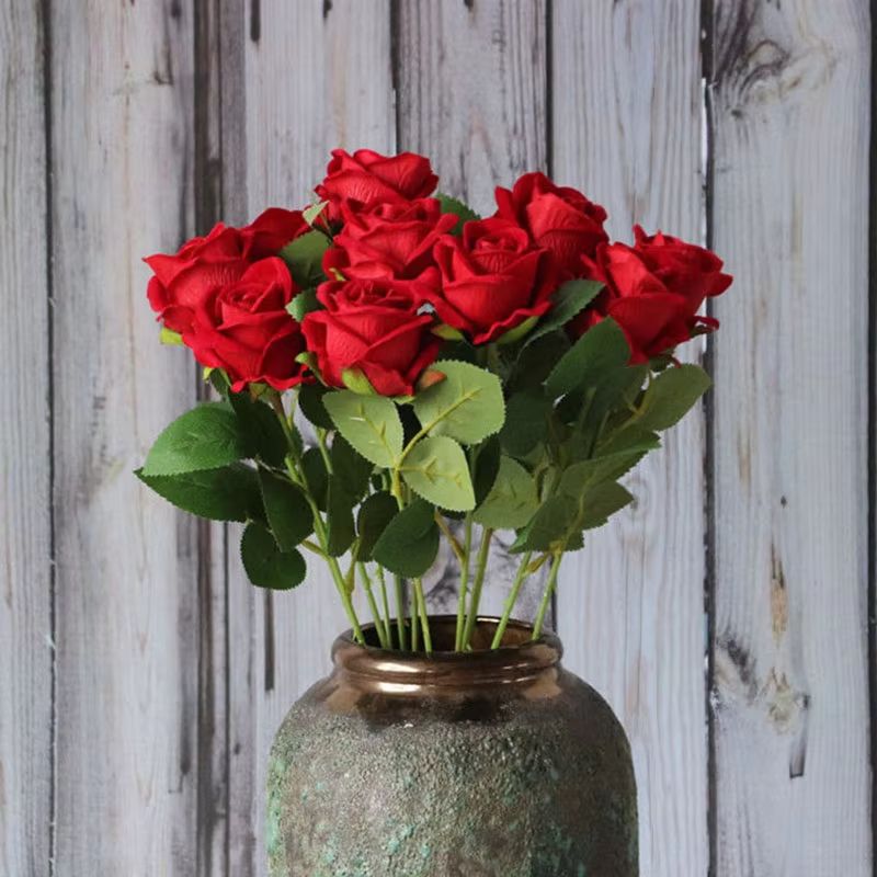 Artificial Rose Flower Branch  Realistic Red Roses For Wedding Party  Home Decoration 351020 Pcs 2