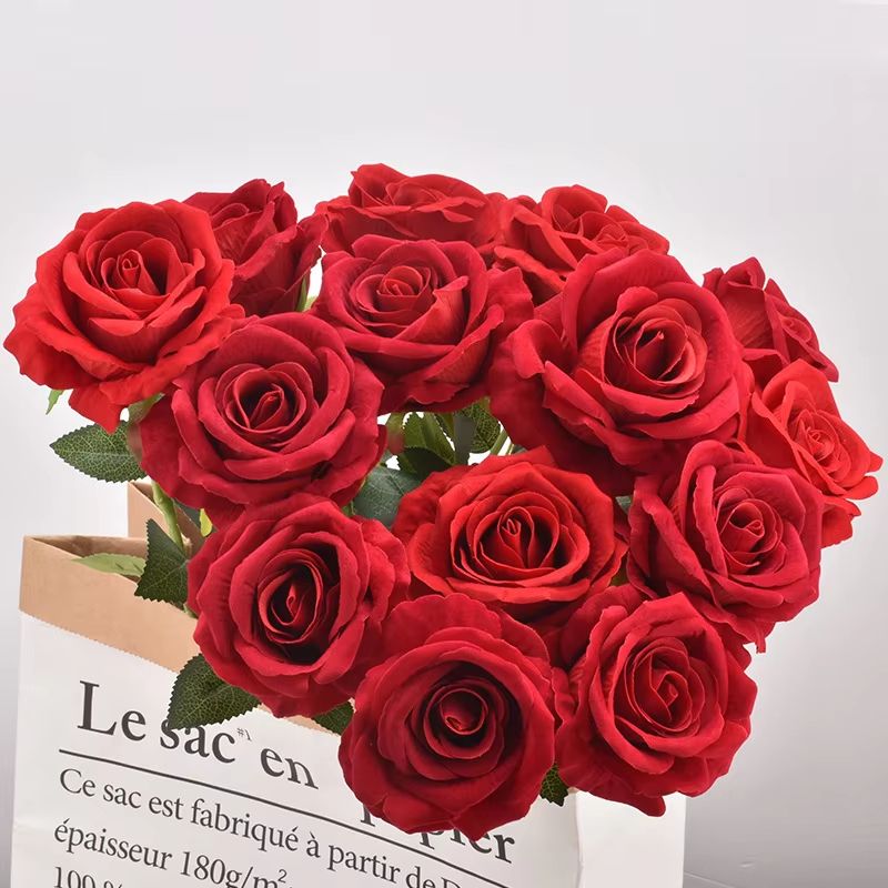 Artificial Rose Flower Branch  Realistic Red Roses For Wedding Party  Home Decoration 351020 Pcs 3