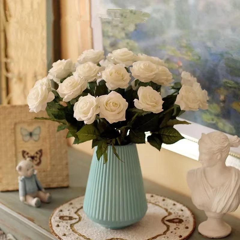 Artificial Rose Flower Branch  Realistic Red Roses For Wedding Party  Home Decoration 351020 Pcs 5