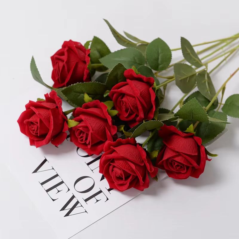 Artificial Rose Flower Branch  Realistic Red Roses For Wedding Party  Home Decoration 351020 Pcs 7