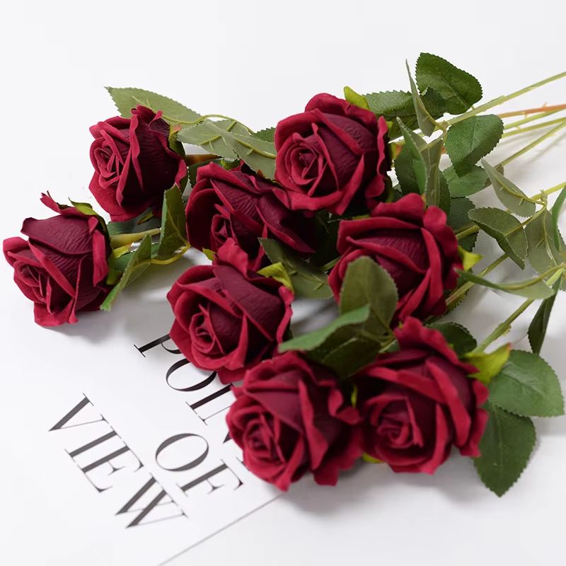 Artificial Rose Flower Branch  Realistic Red Roses For Wedding Party  Home Decoration 351020 Pcs 8