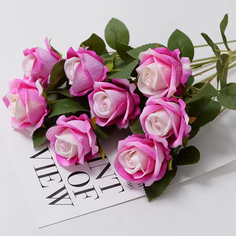 Artificial Rose Flower Branch  Realistic Red Roses For Wedding Party  Home Decoration 351020 Pcs 13