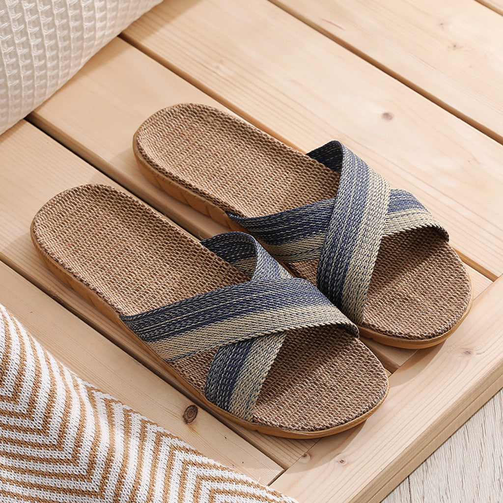 Mens Summer Linen Slides, Flax Slippers, Non-Slip Casual Home Flip Flops, Indoor Male Sandals, Multi-Style Pantoufle