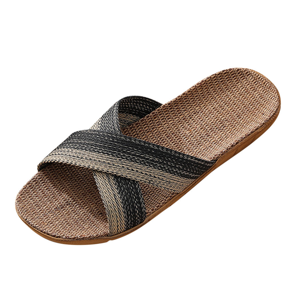 Mens Summer Linen Slides Flax Slippers NonSlip Casual Home Flip Flops Indoor Male Sandals MultiStyl 3