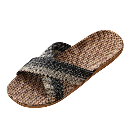 Mens Summer Linen Slides Flax Slippers NonSlip Casual Home Flip Flops Indoor Male Sandals MultiStyl 3