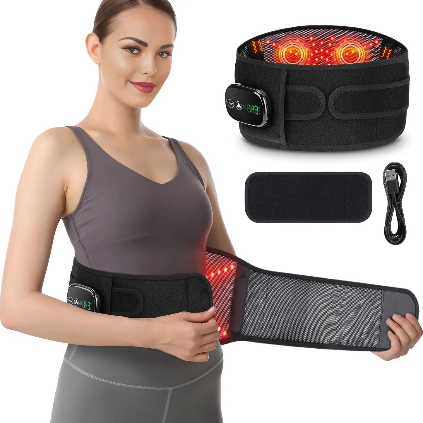 Cordless Heated Massage Pad Red Light Waist Belt