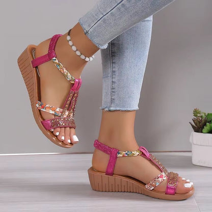 Womens Bohemian Wedge Sandals  Rhinestone Platform Summer Sandals With Peep Toe Design 3