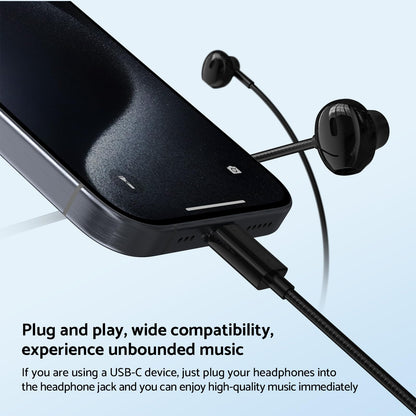 Wired Earplugs for Galaxy, HiFi Surround Sound In-ear, USB Type C 3.5mm Wire Control
