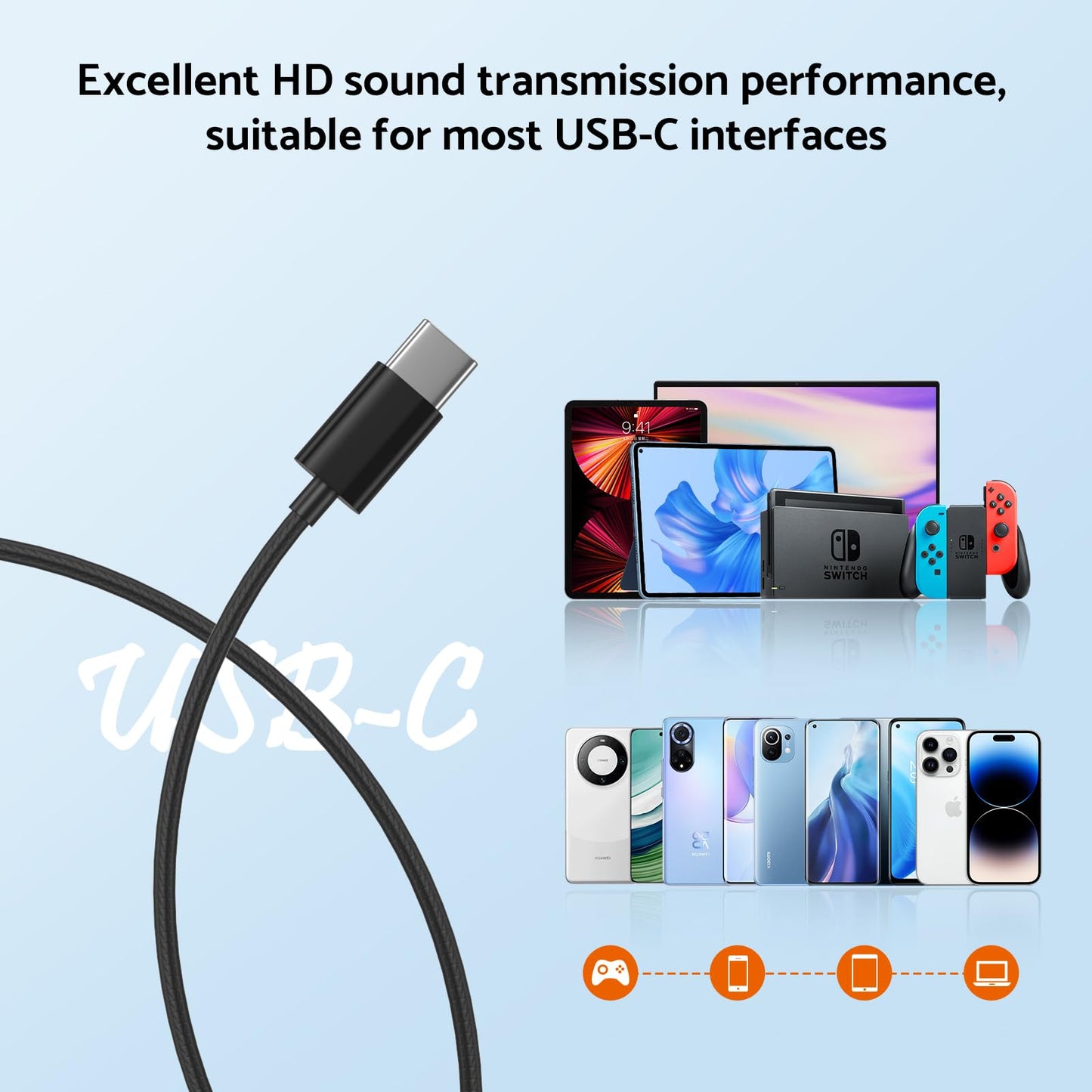 Wired Earplugs for Galaxy, HiFi Surround Sound In-ear, USB Type C 3.5mm Wire Control