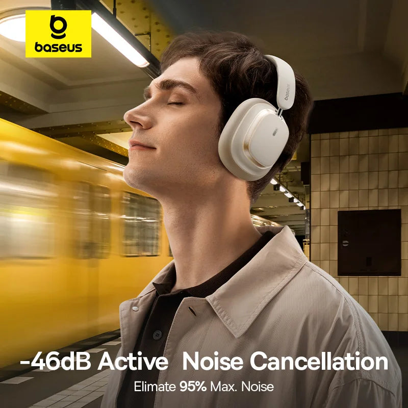 Bluetooth 5.4 Noise Canceling 46dB Over Ear Headset, Baseus Bowie H1s Wireless Headphones, 120H Playtime