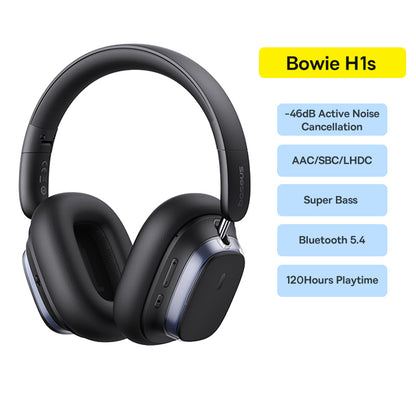 Bluetooth 5.4 Noise Canceling 46dB Over Ear Headset, Baseus Bowie H1s Wireless Headphones, 120H Playtime