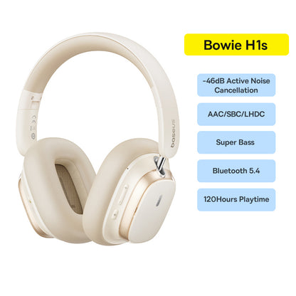 Bluetooth 5.4 Noise Canceling 46dB Over Ear Headset, Baseus Bowie H1s Wireless Headphones, 120H Playtime