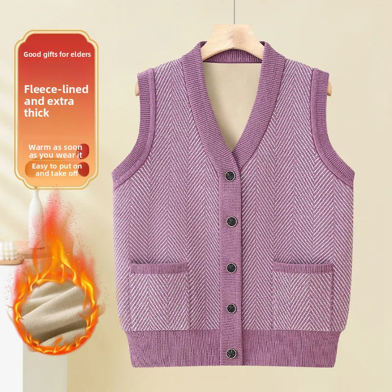 Spring Fashion Outerwear, Women's Fleece Lined Cardigan Vest, Open Front Style for Mommy and Middle Aged Ladies