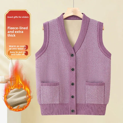 Spring Fashion Outerwear, Women's Fleece Lined Cardigan Vest, Open Front Style for Mommy and Middle Aged Ladies