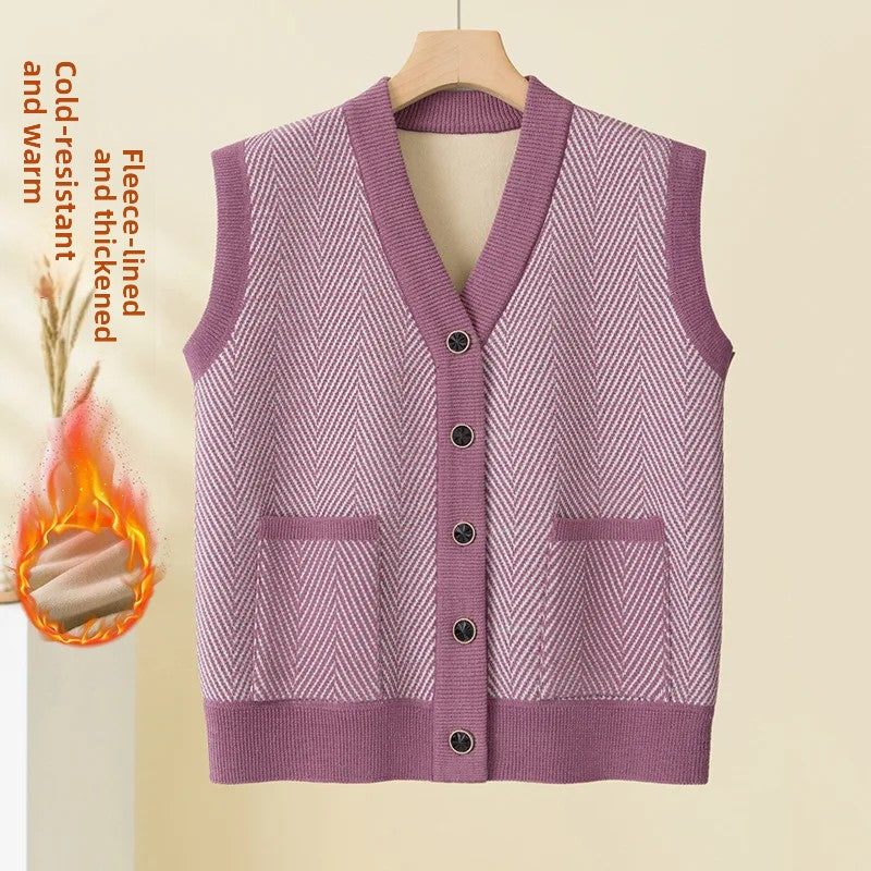 Spring Fashion Outerwear Womens Fleece Lined Cardigan Vest Open Front Style For Mommy And Middle Ag 1