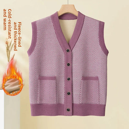 Spring Fashion Outerwear Womens Fleece Lined Cardigan Vest Open Front Style For Mommy And Middle Ag 1
