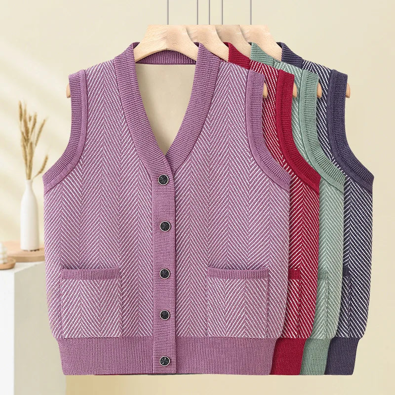 Spring Fashion Outerwear Womens Fleece Lined Cardigan Vest Open Front Style For Mommy And Middle Ag 2