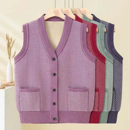 Spring Fashion Outerwear Womens Fleece Lined Cardigan Vest Open Front Style For Mommy And Middle Ag 2