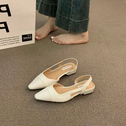 Womens Summer PU Leather Sandals, Brand Luxury Designer Fashion Low Heel Pointed Toe Non-Slip Ladies Flat Shoes