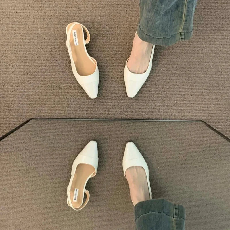 Womens Summer PU Leather Sandals Brand Luxury Designer Fashion Low Heel Pointed Toe NonSlip Ladies  3