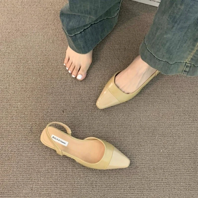 Womens Summer PU Leather Sandals Brand Luxury Designer Fashion Low Heel Pointed Toe NonSlip Ladies  5