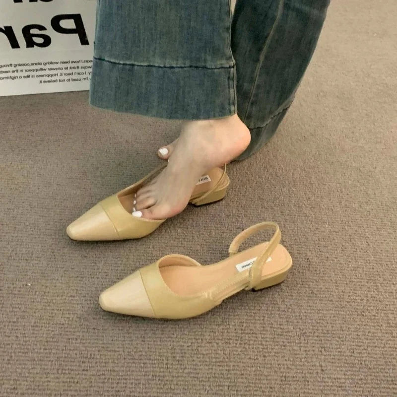 Womens Summer PU Leather Sandals Brand Luxury Designer Fashion Low Heel Pointed Toe NonSlip Ladies  2