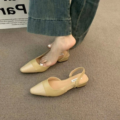 Womens Summer PU Leather Sandals Brand Luxury Designer Fashion Low Heel Pointed Toe NonSlip Ladies  2