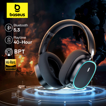 Over Ear Headphones Bluetooth 5.3, Baseus GH02 Gaming Wireless Headphone with Mic, 2.4G Wireless Cable RGB Headsets