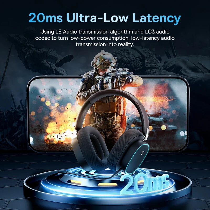 Over Ear Headphones Bluetooth 5.3, Baseus GH02 Gaming Wireless Headphone with Mic, 2.4G Wireless Cable RGB Headsets