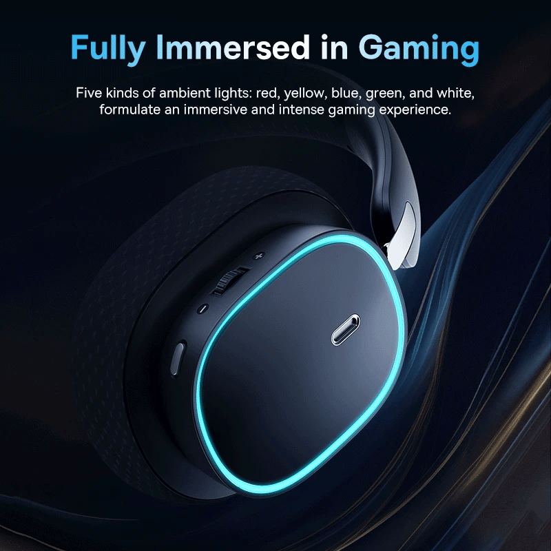 Over Ear Headphones Bluetooth 5.3, Baseus GH02 Gaming Wireless Headphone with Mic, 2.4G Wireless Cable RGB Headsets