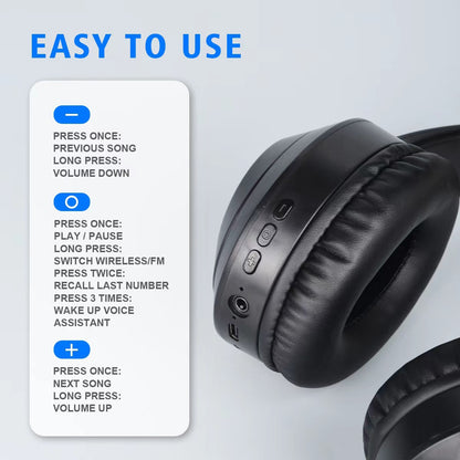 Over Ear HIFI Stereo Headsets, Wireless Bluetooth 5.3 Headphones, True Sport Gamer Earphone, TF AUX Music Player with HD