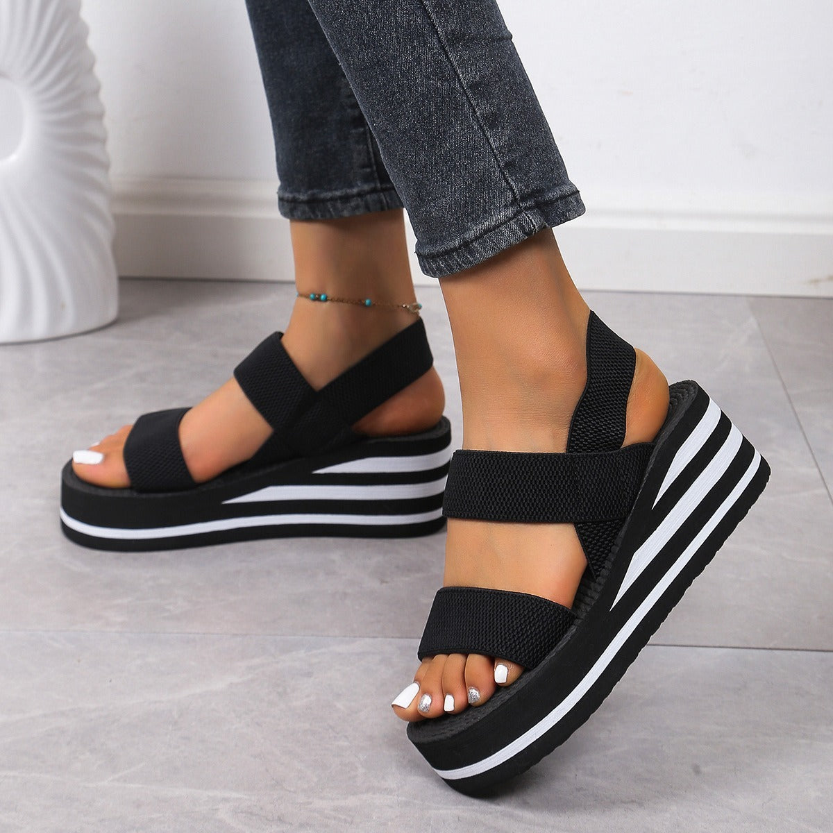 Summer Womens Light Weight Wedge Sandals Open Toe Platform Thick Soled Slingback Shoes With Back St 2