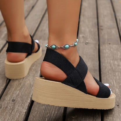 Summer Womens Light Weight Wedge Sandals Open Toe Platform Thick Soled Slingback Shoes With Back St 4