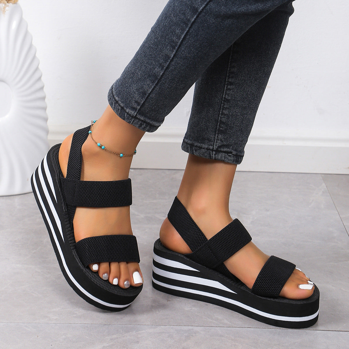 Summer Womens Light Weight Wedge Sandals Open Toe Platform Thick Soled Slingback Shoes With Back St 5
