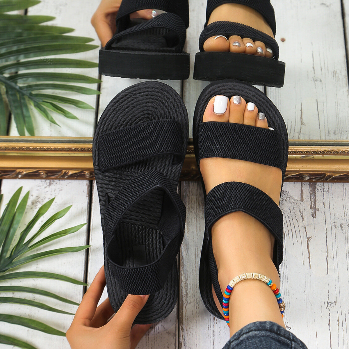 Summer Womens Light Weight Wedge Sandals Open Toe Platform Thick Soled Slingback Shoes With Back St 1