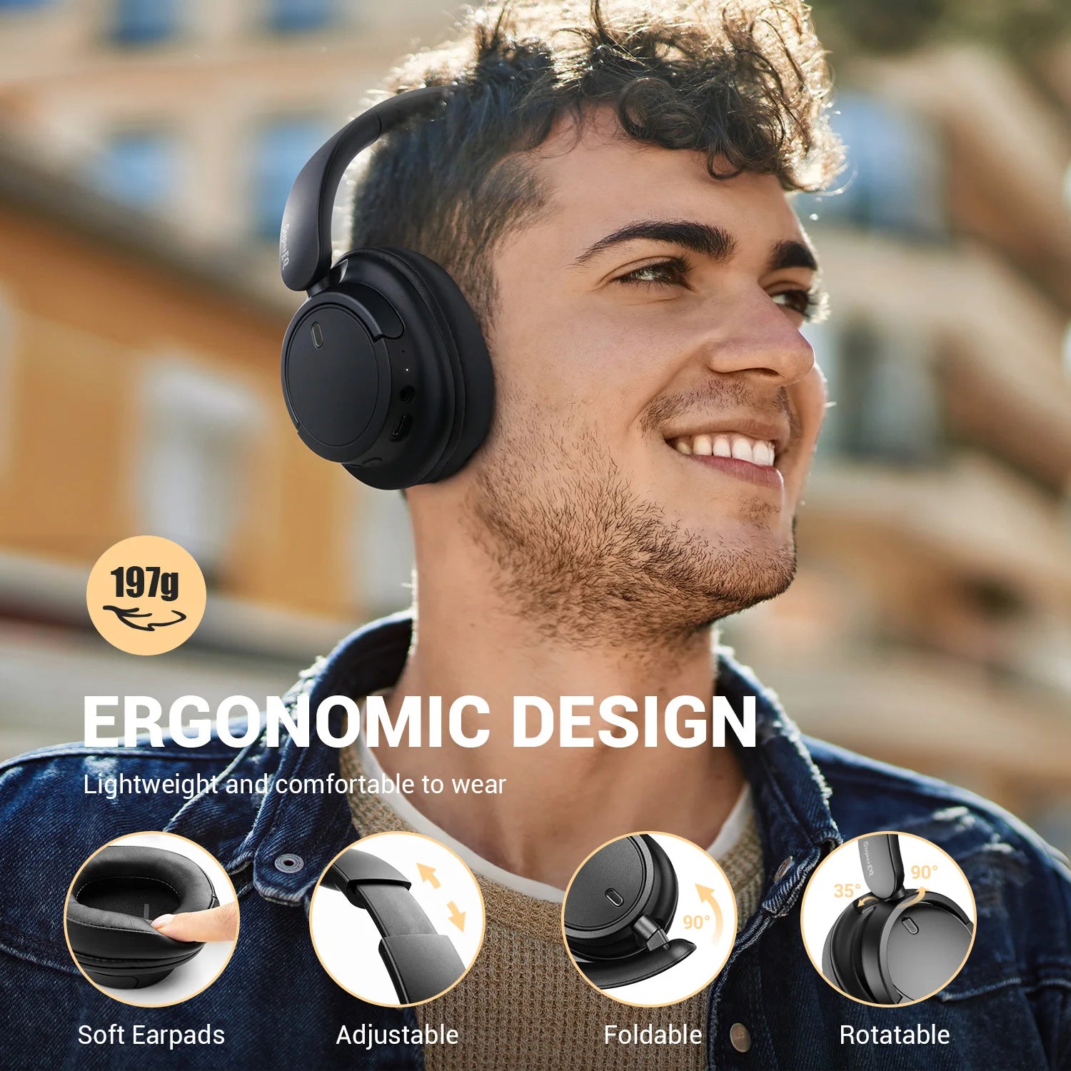 Bluetooth 5.3 Over Ear Headset With Mic, Oneodio SuperEQ V16 Wireless Headphones, Foldable Hi-Res Bass Pop Mode
