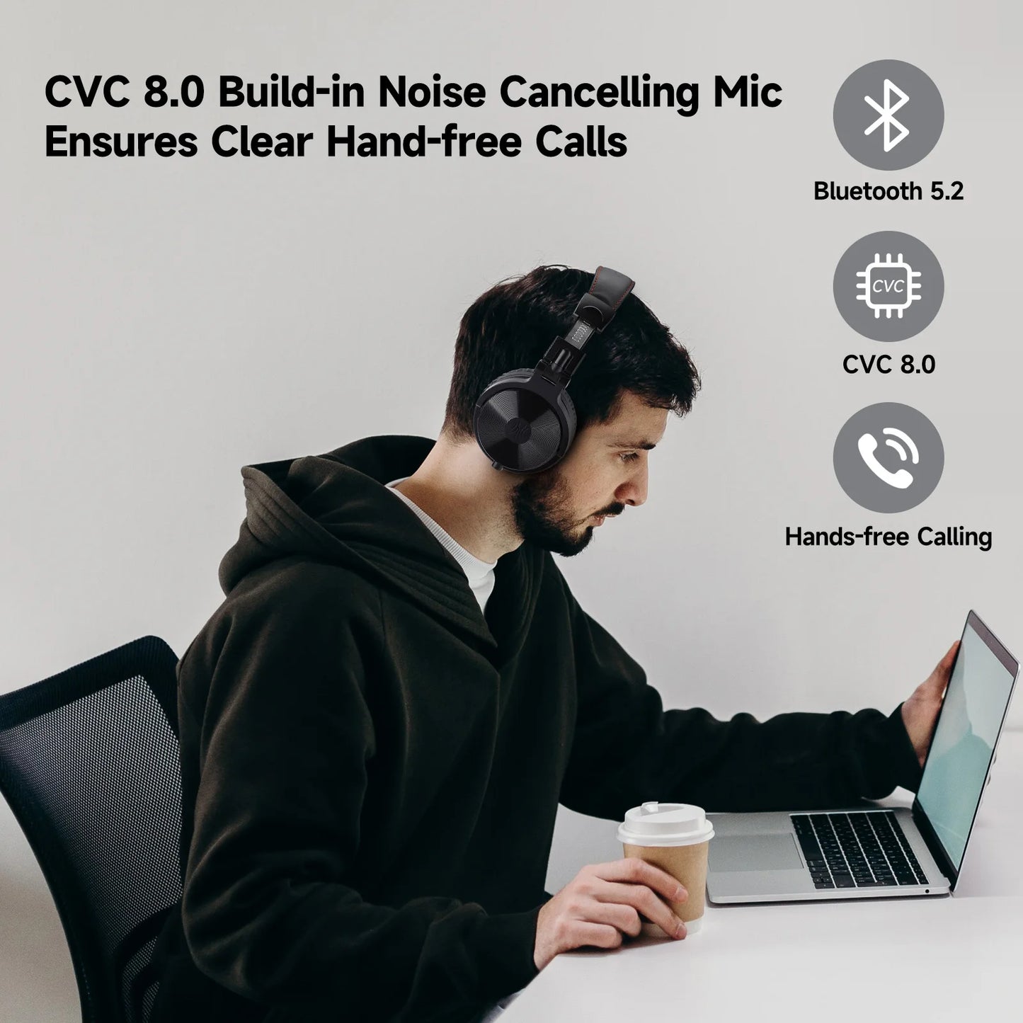 Hi-Res Over Ear Bluetooth 5.2 Headphones, Oneodio Pro-C Wireless With Mic, Headset For Phone PC Sports