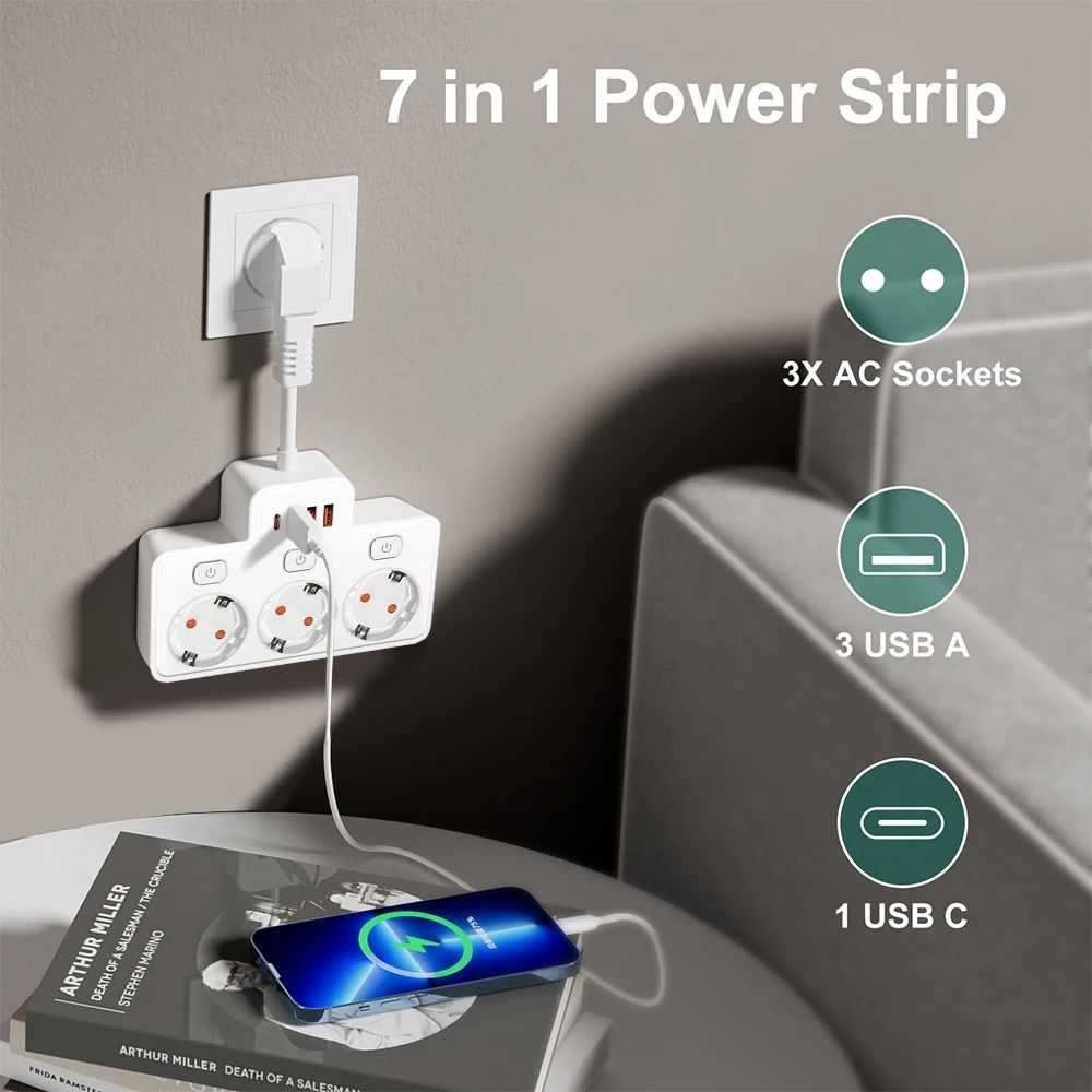 Wall Mounted EU Power Strip With Independent Switch  USB Charging 1