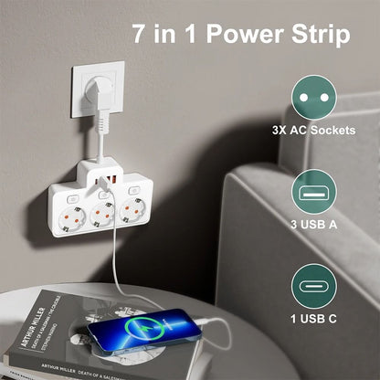 Wall Mounted EU Power Strip With Independent Switch  USB Charging 1