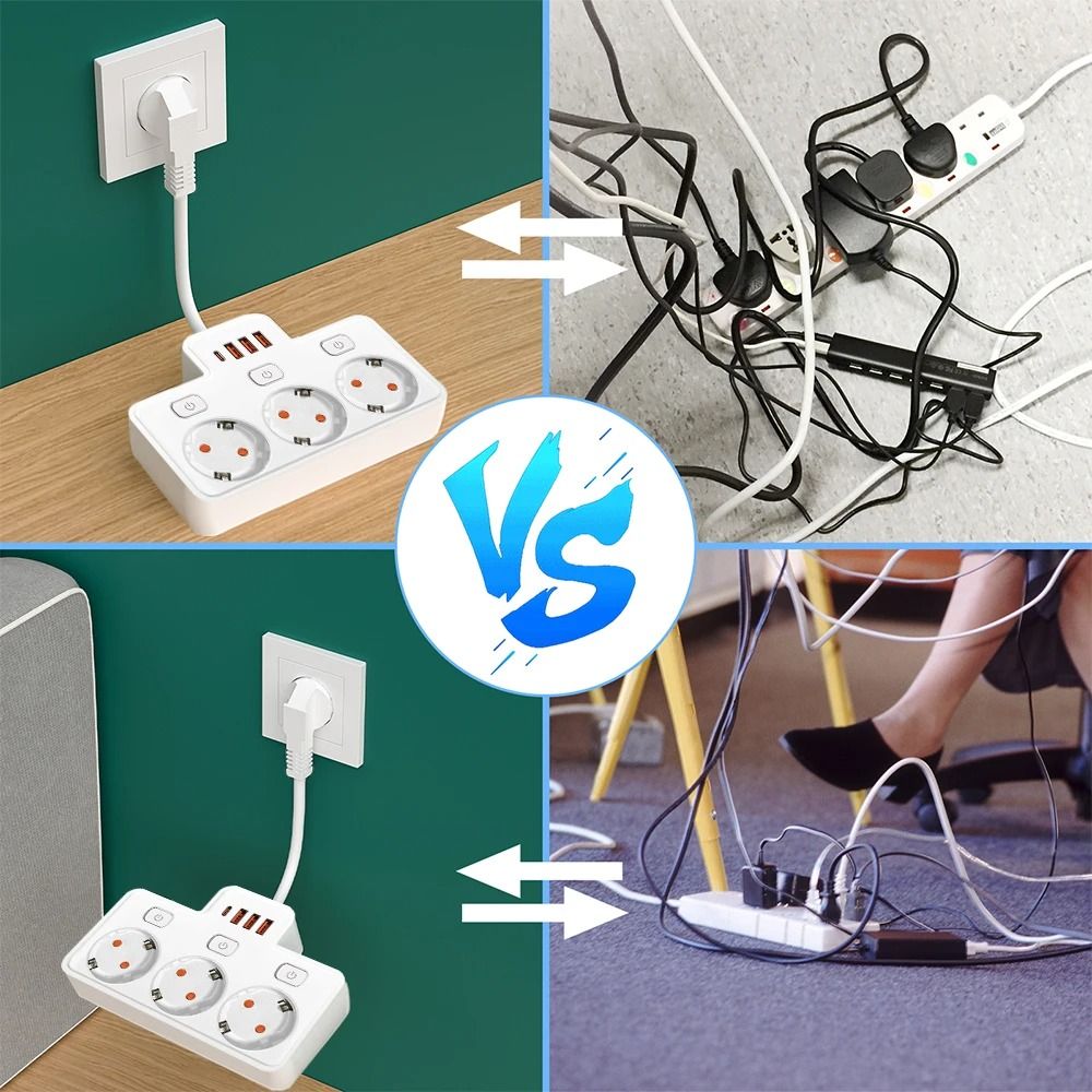 Wall Mounted EU Power Strip With Independent Switch  USB Charging 2