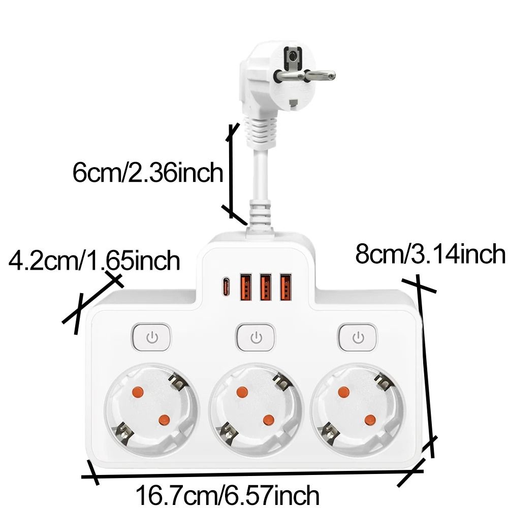 Wall Mounted EU Power Strip With Independent Switch  USB Charging 5